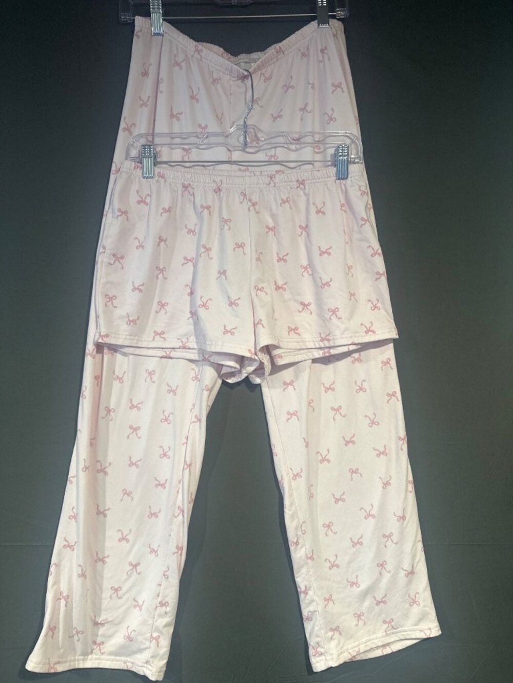 Laura Ashley Women M Pajama Pants Shorts Set Pink Bow Print Coquette Lounge